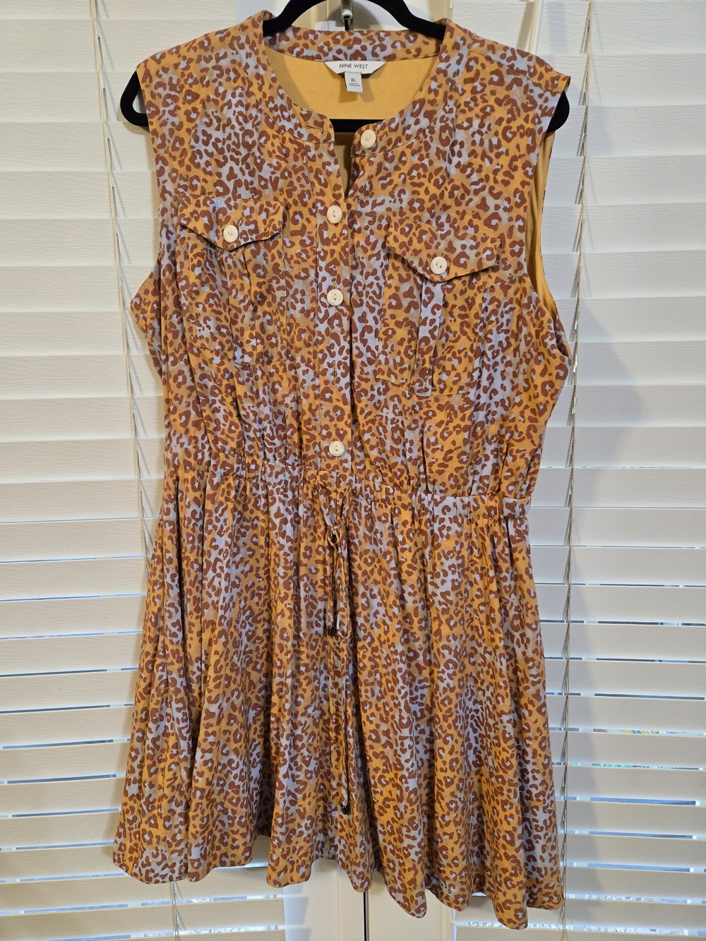 Nine West Sleeveless Leopard Print Button-Front Dress Sz XL